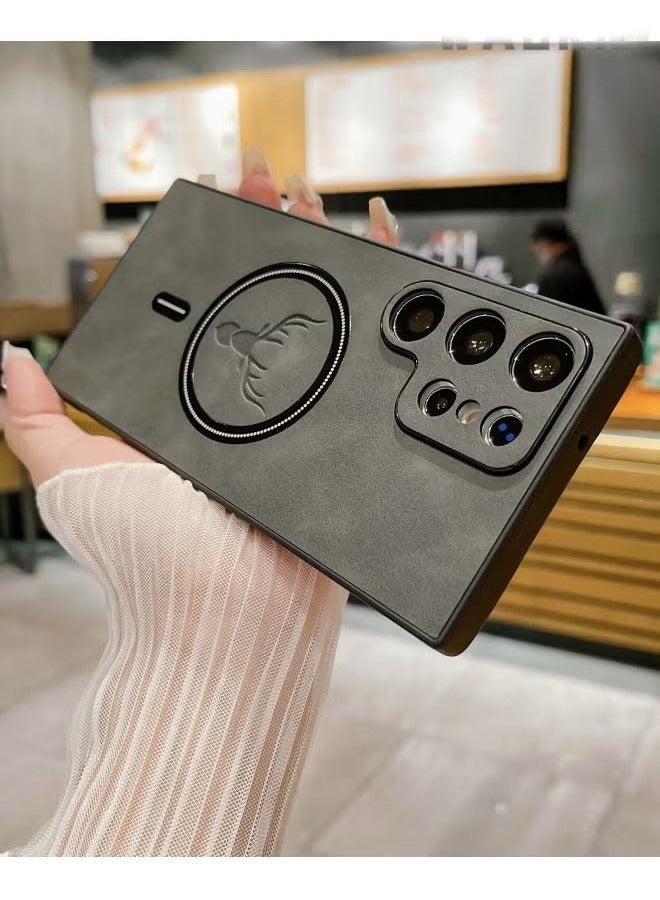 Nova future Lambskin Leather Elk Pattern Case For Samsung S24 Ultra Shockproof Magnetic For Magsafe Wireless Charge Cover Soft Faux Leather Phone Case,[Compatible with Mag-Safe] Premium Protective Cover (Grey) - Image 3