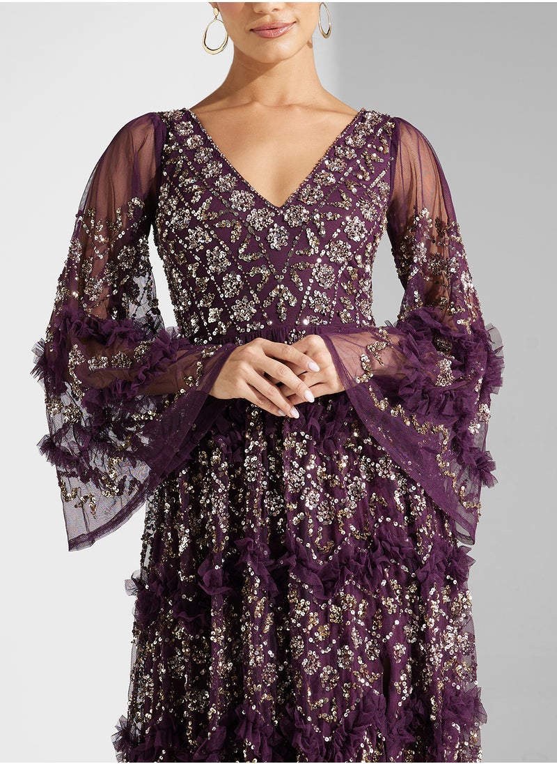 Maya Embellished Frill Detailed Maxi Dress  - Image 3