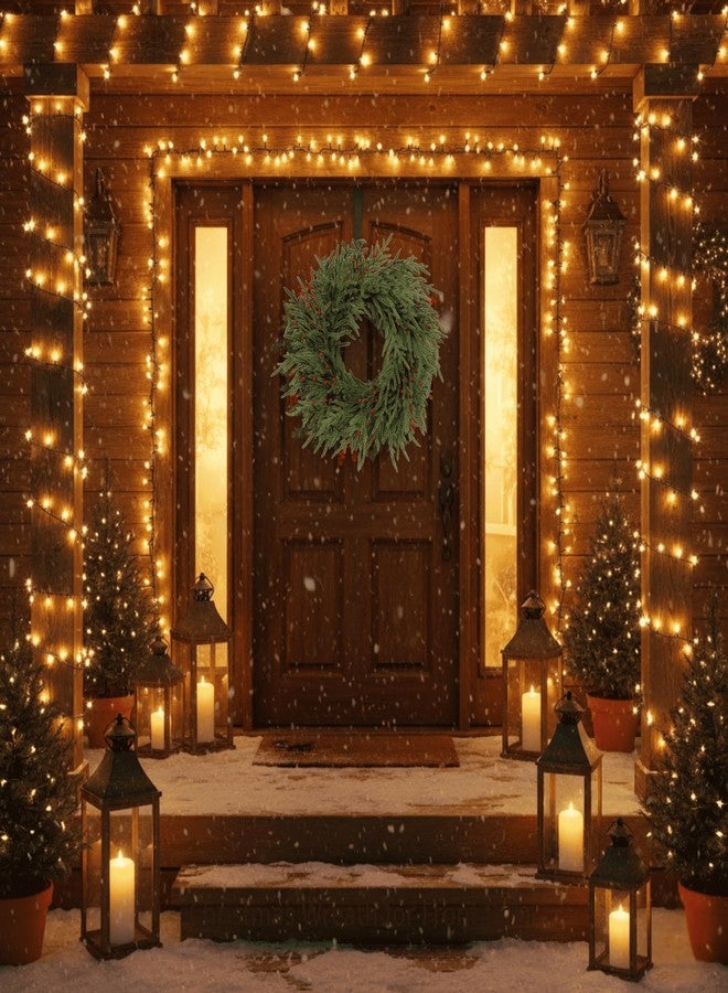 Quixem 22 Inch Real Touch Norfolk Pine Wreath, Artificial Soft Greenery Christmas Wreath with Petite Red Berries, Minimalist Winter Holiday Decor for Front Door Mantel - Image 2