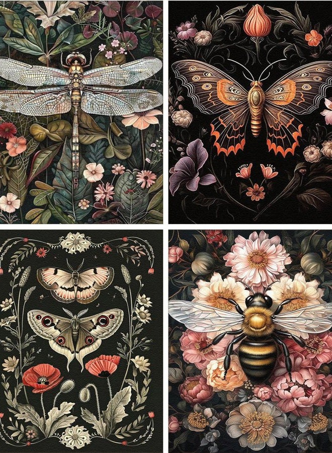 Tiwabb 4 Pack Diamond Art Kits for Adults Beginners,Dragonflies, Butterflies, Moths, Bees Full Round Drill DIY Diamond Painting Kits,Paint by Diamonds Dot Gem Art Crystal Easy,Home Wall Decor 12x16Inch - Image 1
