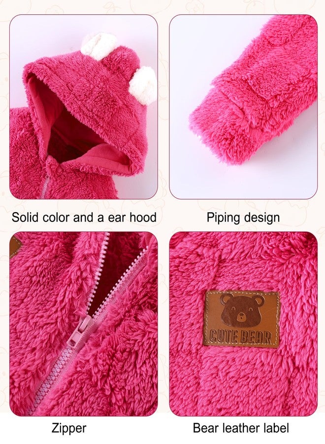 Redair Baby Fleece Hooded Outfits Newborn Warm Romper Infant One Piece Jumpsuit Rose Red Winter 6-12 Months - Image 5