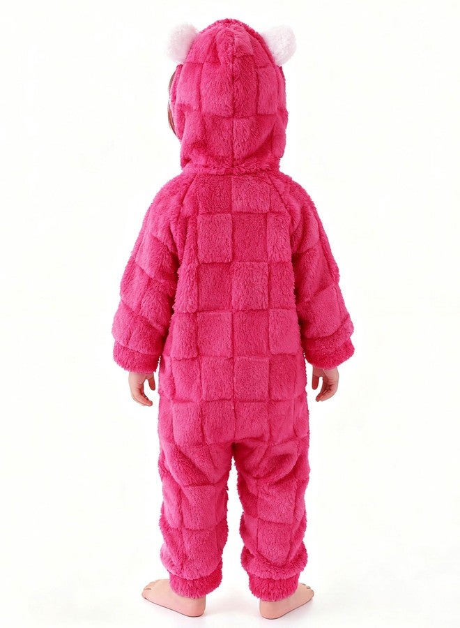 Redair Baby Fleece Hooded Outfits Newborn Warm Romper Infant One Piece Jumpsuit Rose Red Winter 6-12 Months - Image 3
