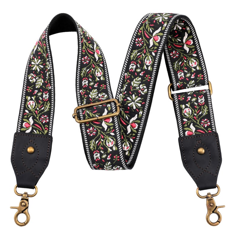 Nefelibata Purse Strap-2" Crazy Horse Leather Wide Shoulder Strap Adjustable Replacement,Retro knit Embroidery Multi-pattern Crossbody Bag Straps for Handbag,Crossbody Bags(Leather White Embroidery) - Image 1