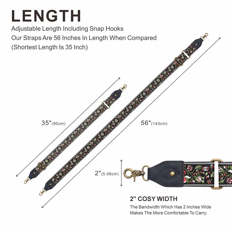 Nefelibata Purse Strap-2" Crazy Horse Leather Wide Shoulder Strap Adjustable Replacement,Retro knit Embroidery Multi-pattern Crossbody Bag Straps for Handbag,Crossbody Bags(Leather White Embroidery) - Image 5