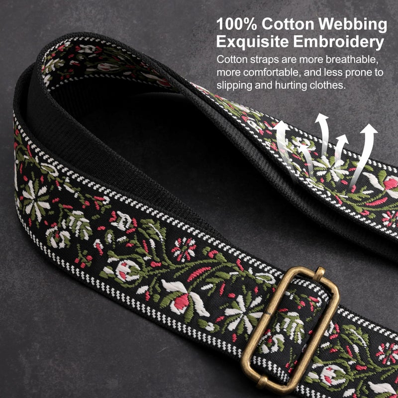 Nefelibata Purse Strap-2" Crazy Horse Leather Wide Shoulder Strap Adjustable Replacement,Retro knit Embroidery Multi-pattern Crossbody Bag Straps for Handbag,Crossbody Bags(Leather White Embroidery) - Image 4