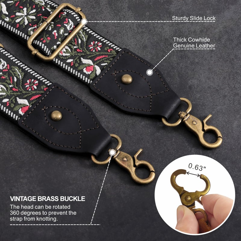 Nefelibata Purse Strap-2" Crazy Horse Leather Wide Shoulder Strap Adjustable Replacement,Retro knit Embroidery Multi-pattern Crossbody Bag Straps for Handbag,Crossbody Bags(Leather White Embroidery) - Image 3