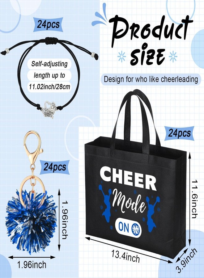 Landical 72 Pcs Cheerleading Gifts 24 Cheer Bags Portable 24 Pom Pom Keychain 24 Cheerleading Bracelet Canvas Cheerleading Makeup Bag Bulk Cheer Gifts Female Teammates Toiletries Accessories(Blue) - Image 2