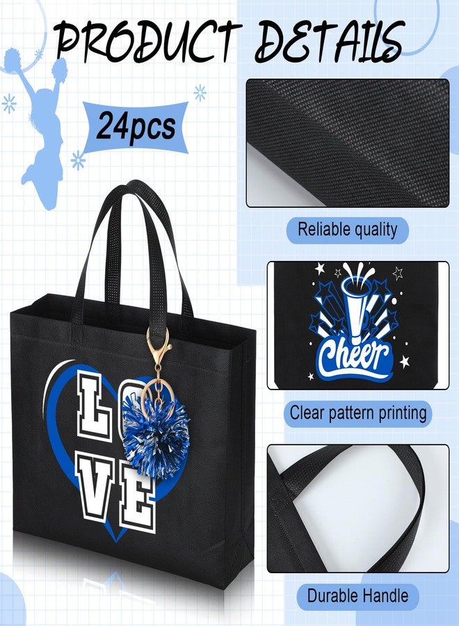 Landical 72 Pcs Cheerleading Gifts 24 Cheer Bags Portable 24 Pom Pom Keychain 24 Cheerleading Bracelet Canvas Cheerleading Makeup Bag Bulk Cheer Gifts Female Teammates Toiletries Accessories(Blue) - Image 3