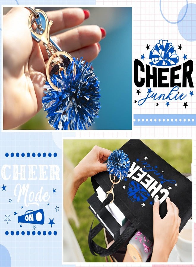 Landical 72 Pcs Cheerleading Gifts 24 Cheer Bags Portable 24 Pom Pom Keychain 24 Cheerleading Bracelet Canvas Cheerleading Makeup Bag Bulk Cheer Gifts Female Teammates Toiletries Accessories(Blue) - Image 4