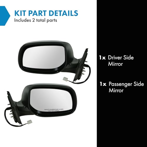 TRQ 2 Piece Driver and Passenger Side Mirror Assembly Set Electric Adjustment Non-Heated No Memory Black Compatible with 2007-2011 Toyota Yaris Hatchback TO1320230 TO1321230 - Image 2