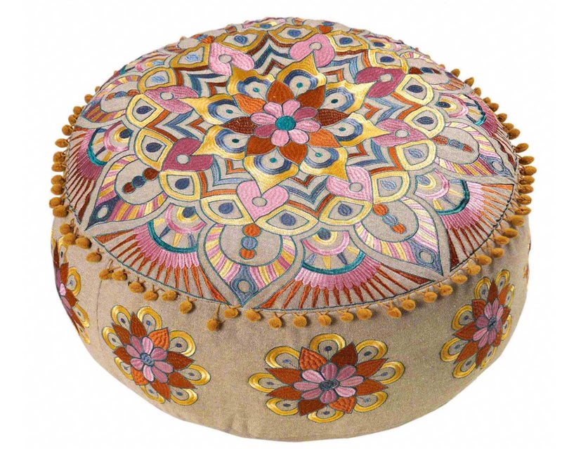 Mandala Life ART غطاء وسادة أرضية دائري حديث مزين بالزهور لديكور الغرف أثاث بوهيمي وسادة أرضية دائرية بوف مقعد للقدم منطقة جلوس بوهيمية فاخرة لزينة غرف الأطفال قطن 24x8 غير محشوة