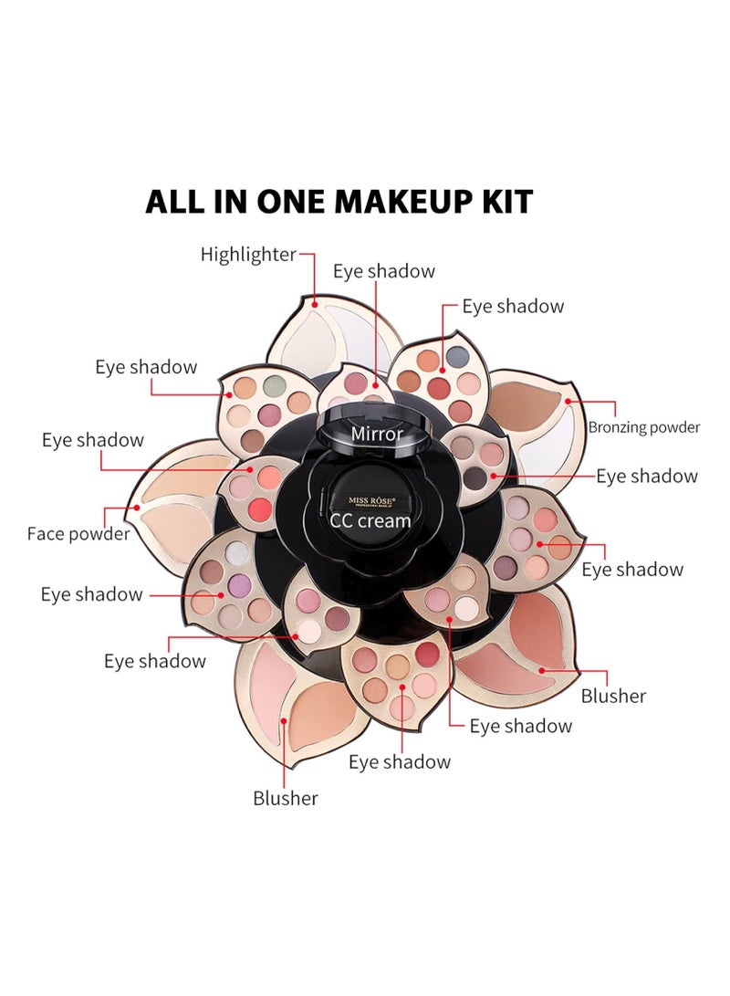 Miss Rose Rotating Plum Blossom Air Cushion BB Makeup Case, All in One Makeup Set, Including Eyeshadow/Lipstick/Concealer/Brow Pencil, Professional Makeup Artist and All Women (Plum Blossom Black Box) - Image 4