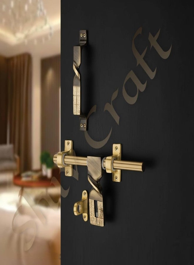 Shiv Craft 10" Aluminium Single Door Fittings Set | Hardware Accessories Kit, Brass Antique Finish | 1 Big Aldrop 10'',2 Handles 6'',1 Latch 7'',1 Stopper 6'' (Twister) Pack of 1 Set - Image 2