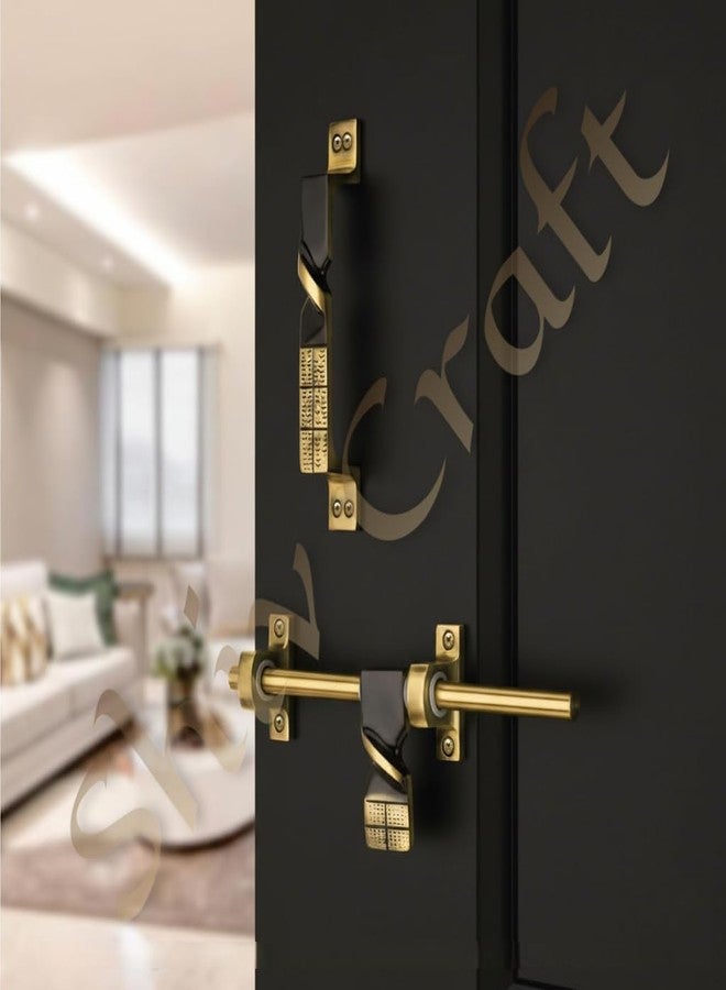 Shiv Craft 10" Aluminium Single Door Fittings Set | Hardware Accessories Kit, Brass Antique Finish | 1 Big Aldrop 10'',2 Handles 6'',1 Latch 7'',1 Stopper 6'' (Twister) Pack of 1 Set - Image 3