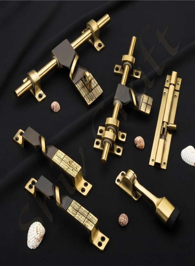 Shiv Craft 10" Aluminium Single Door Fittings Set | Hardware Accessories Kit, Brass Antique Finish | 1 Big Aldrop 10'',2 Handles 6'',1 Latch 7'',1 Stopper 6'' (Twister) Pack of 1 Set - Image 1