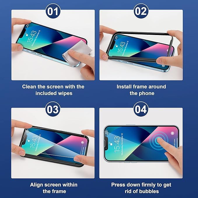 ImpactStrong Shatterproof Tempered Glass Screen Protector for iPhone 14 [Easy Installation Frame] [Bubble Free] [9H Hardness] [Full Coverage] Case Friendly, 6.1 Inch - (3-Pack) - Image 4