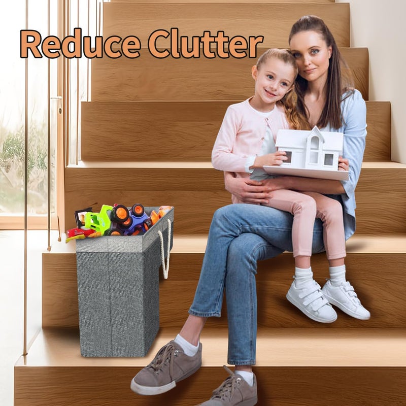 slcinwzdt Stair Basket for Stairs with Handle, Staircase Baskets for Carpeted and Wooden Stairs,16" Step Storage Laundry basket for Stairs, Toys, Clothes, Books, Tools, Magazine, with Hard Board, Anti-slip - Image 2