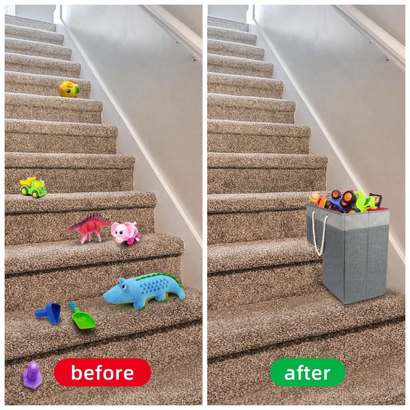 slcinwzdt Stair Basket for Stairs with Handle, Staircase Baskets for Carpeted and Wooden Stairs,16" Step Storage Laundry basket for Stairs, Toys, Clothes, Books, Tools, Magazine, with Hard Board, Anti-slip - Image 4