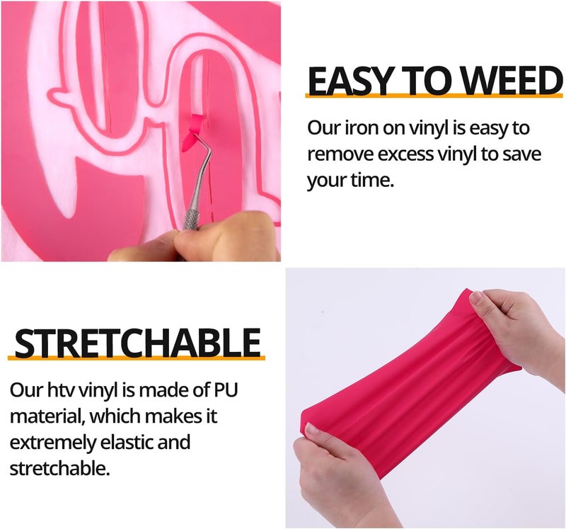 HTVRONT Pink Heat Transfer Vinyl Bundle - 10 Pack 12" x 10" HTV Vinyl for T-Shirt, Neon Pink Iron on Vinyl for All Cutting Machine or Heat Press Machine - Image 3