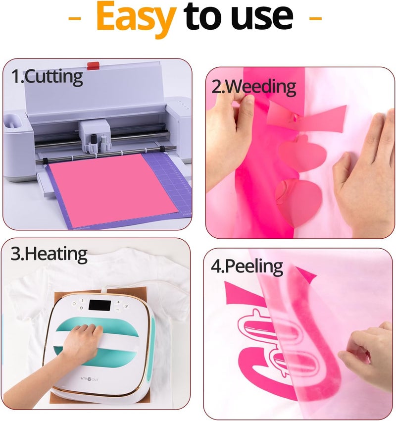 HTVRONT Pink Heat Transfer Vinyl Bundle - 10 Pack 12" x 10" HTV Vinyl for T-Shirt, Neon Pink Iron on Vinyl for All Cutting Machine or Heat Press Machine - Image 4