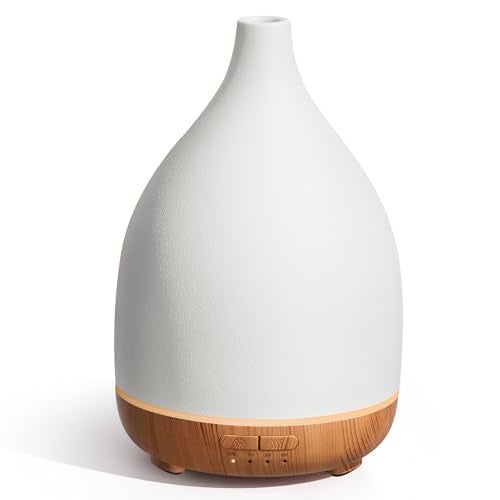 InnoGear Oil Diffuser, 300ML Ceramic Diffuser for Essential Oils Handcrafted Aromatherapy Diffuser Ultrasonic Cool Mist Humidifier with 4 Timers Waterless Auto Off for Room Office, White - Image 1