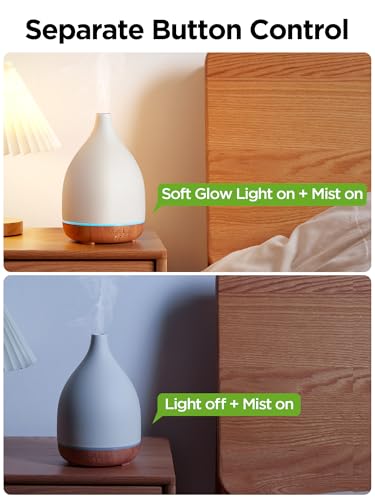 InnoGear Oil Diffuser, 300ML Ceramic Diffuser for Essential Oils Handcrafted Aromatherapy Diffuser Ultrasonic Cool Mist Humidifier with 4 Timers Waterless Auto Off for Room Office, White - Image 4