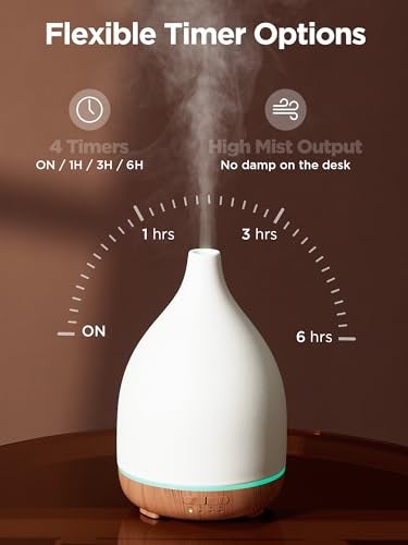InnoGear Oil Diffuser, 300ML Ceramic Diffuser for Essential Oils Handcrafted Aromatherapy Diffuser Ultrasonic Cool Mist Humidifier with 4 Timers Waterless Auto Off for Room Office, White - Image 3