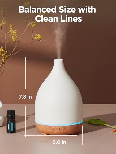 InnoGear Oil Diffuser, 300ML Ceramic Diffuser for Essential Oils Handcrafted Aromatherapy Diffuser Ultrasonic Cool Mist Humidifier with 4 Timers Waterless Auto Off for Room Office, White - Image 2