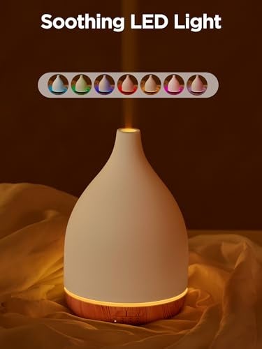 InnoGear Oil Diffuser, 300ML Ceramic Diffuser for Essential Oils Handcrafted Aromatherapy Diffuser Ultrasonic Cool Mist Humidifier with 4 Timers Waterless Auto Off for Room Office, White - Image 5