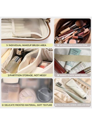 Travel Makeup Bag, Large Capacity Cosmetic Bag for Women, Waterproof PU Leather, Flat Open Portable Toiletry Bag for Skincare, Brushes & Travel Essentials - view 3