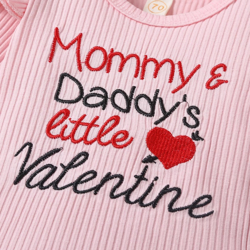 Noubeau My First Valentines Outfits Newborn Baby Girl Outfits Long Sleeve Ribbed Romper Heart Flare Pant Headband 3Pcs(Romper-3,0-3 Months) - Image 5