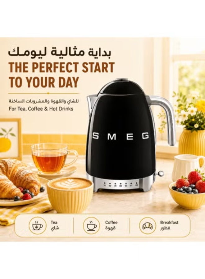 SMEG 50’s Retro Variable Temperature Electric Kettle Water Boiler, 1.7L, 2400W, 7 Heat Settings 50–100°C, 20-Min Keep Warm, 360° Swivel Base, Glossy Black - Image 3