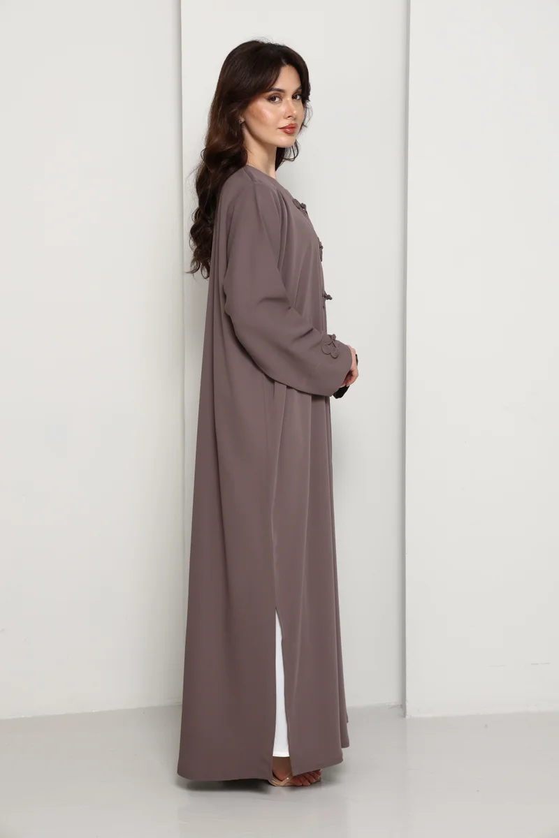 MSquare Fashion Mocha Brown Closed Abaya with Tonal Loop Fastenings