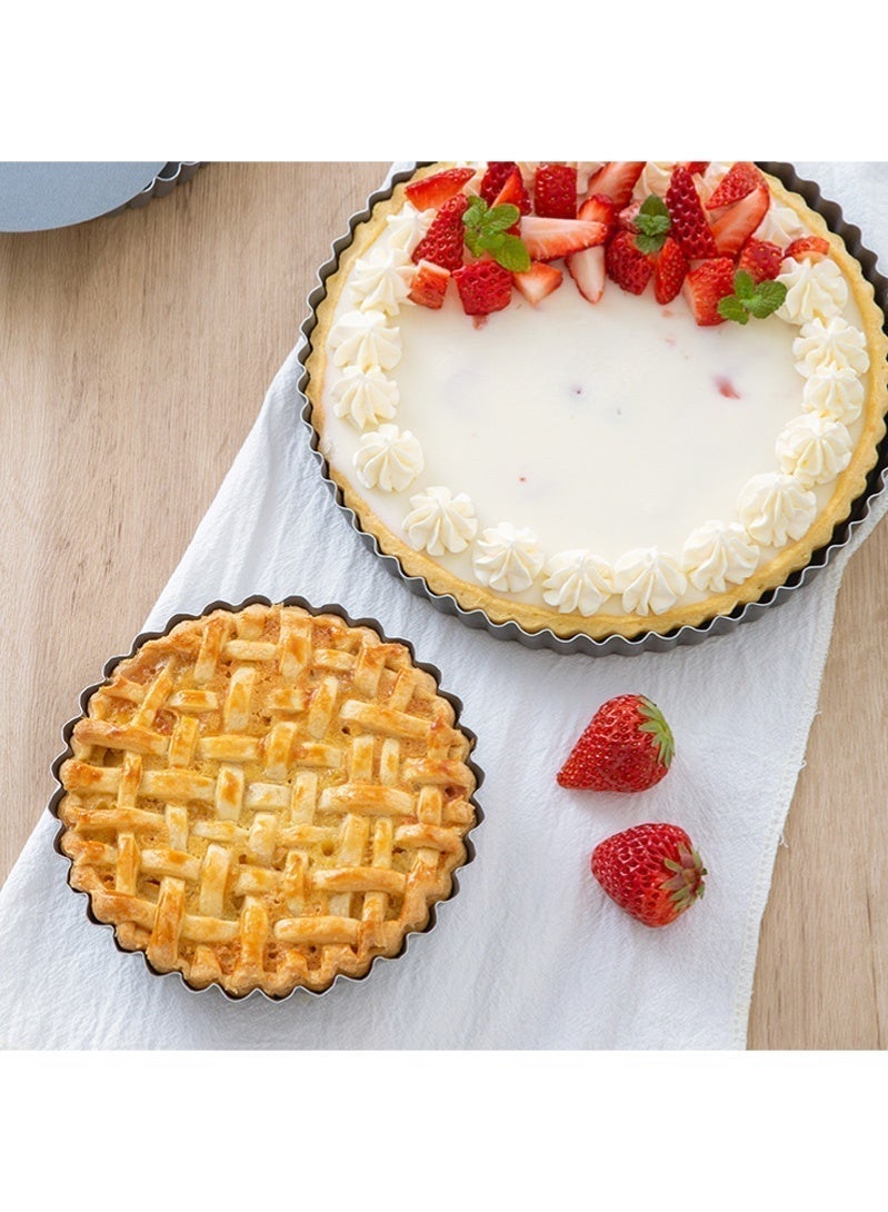 KEYANG 2-Pack Round Non-Stick Tart Pans with Removable Loose Bottom | Premium Carbon Steel Cake Molds for Cheesecake, Fruit Pie, Quiche, Pizza Baking | Wave-Edge & Cool-Touch Design | Easy Release & Clean - Image 3