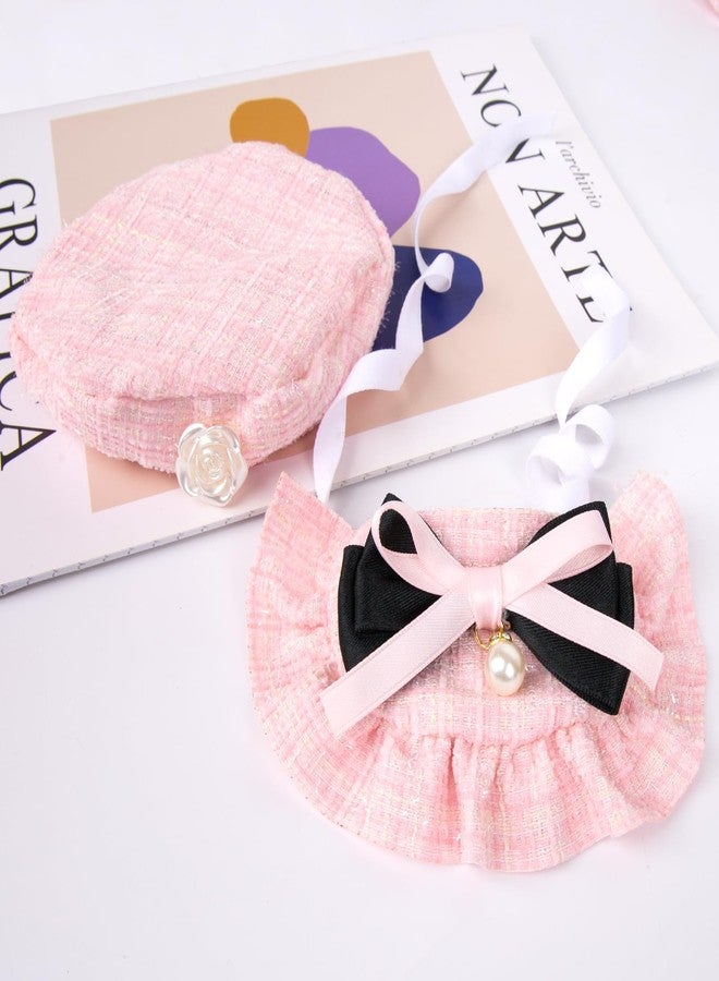 HOWWFALY 2PCS Cat Beret Hat with Small Camellia, Adjustable Satin Bowtie Bandana Scarf Set Pet Princess Costume for Halloween Christmas, Cat Dog Birthday Party Apparel (Pink Bow) - Image 5