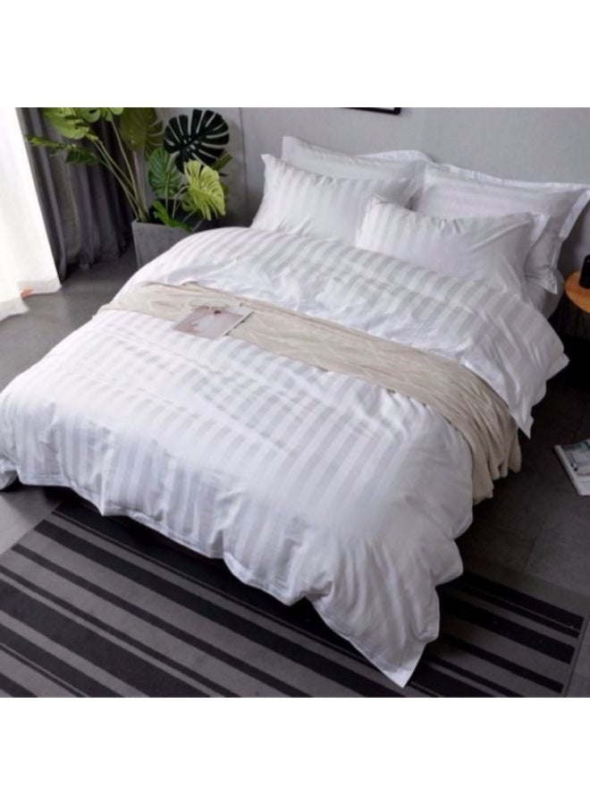Thickened Stripesd Hotel Bedding Pure White Satin Quilt Cover Farmhouse B&B Hotel Single Quilt Cover-Color:Twill Thickened 180x230cm Quilt Cover - Image 2