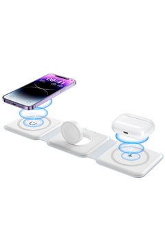 3 in 1 Wireless Charger, Foldable Magnetic Charging Dock for iPhone 13/12/11 Pro Max/X/XS Max/8/8 Plus, AirPods 3/2/Pro, iWatch Series 7/6/5/SE/4/3/2, Samsung Phones - Fast, Convenient, Space-Saving, Sleek White Design
