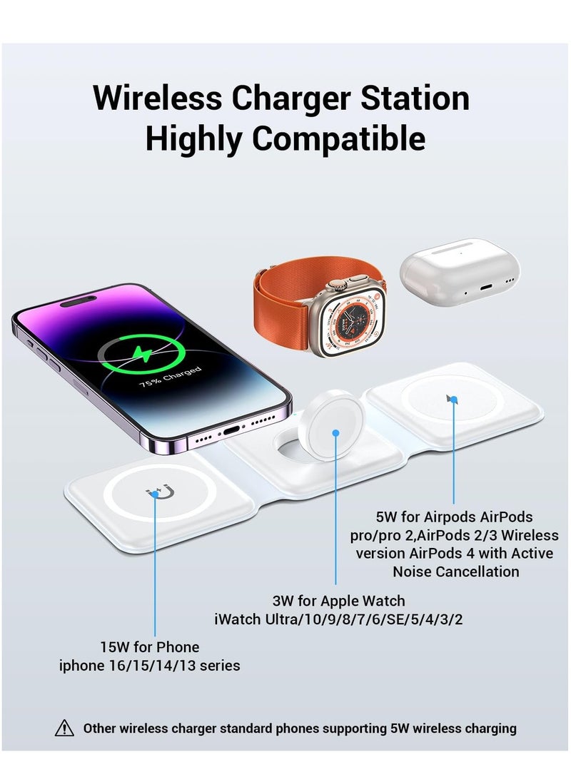 JAJEEK - 3 in 1 Wireless Charger, Foldable Magnetic Charging Dock for iPhone 13/12/11 Pro Max/X/XS Max/8/8 Plus, AirPods 3/2/Pro, iWatch Series 7/6/5/SE/4/3/2, Samsung Phones - Fast, Convenient, Space-Saving, Sleek White Design - Image 1
