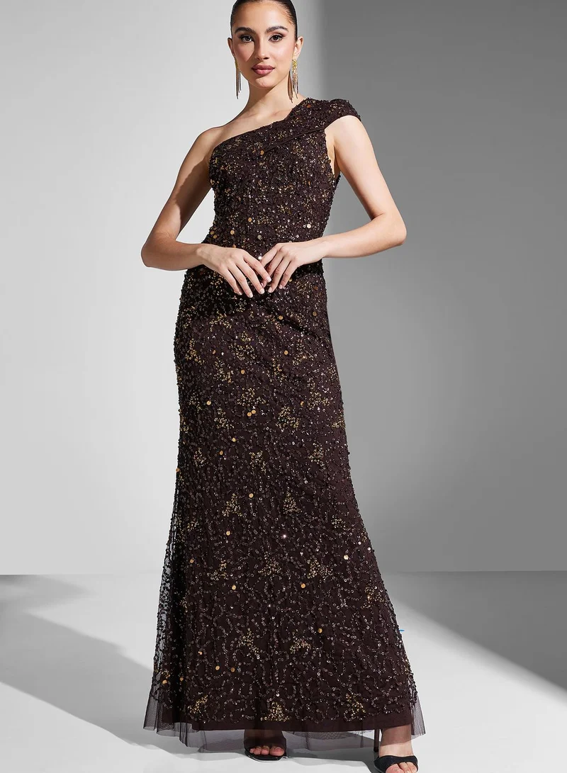 adrianna papell one shoulder embellished dress Adrianna Papell Women's Petite One-Shoulder Ball Gown - Green