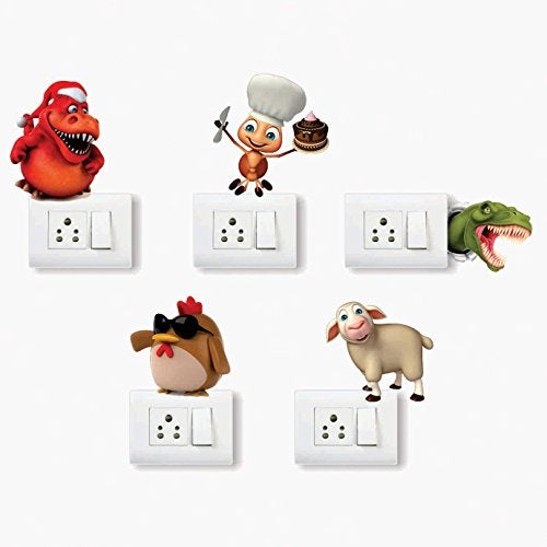 AH Decals Amazing Animal Cartoon 3D Wall Switch Board Stickers for Living Bed Kids Room | (Set of 5) - Image 1
