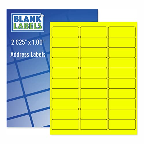 Blank Labels Fluorescent Yellow FBA & Mailing Labels – 2.625" x 1", 30 Per Sheet, Bright High-Visibility, Permanent Adhesive, Laser & Inkjet Compatible - Image 1