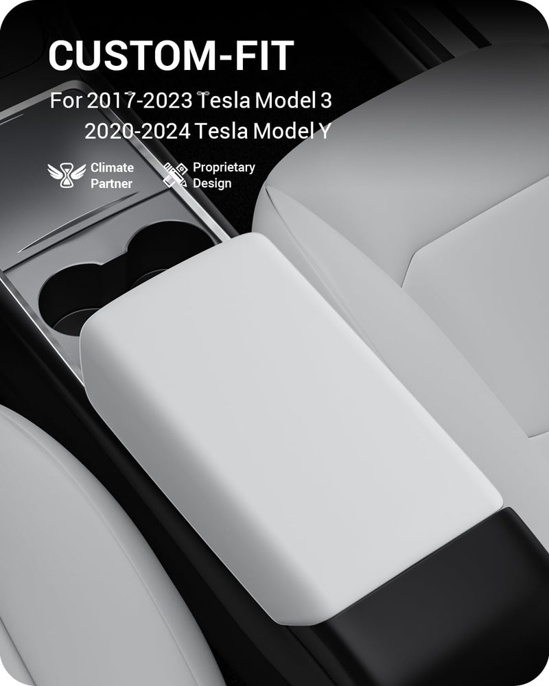 BASENOR Tesla Model 3 Model Y Center Console Cover TPE Armrest Cover Center Console Protector Armrest Cushion Pad 2016-2023 Tesla Interior White Odor free color - Image 2