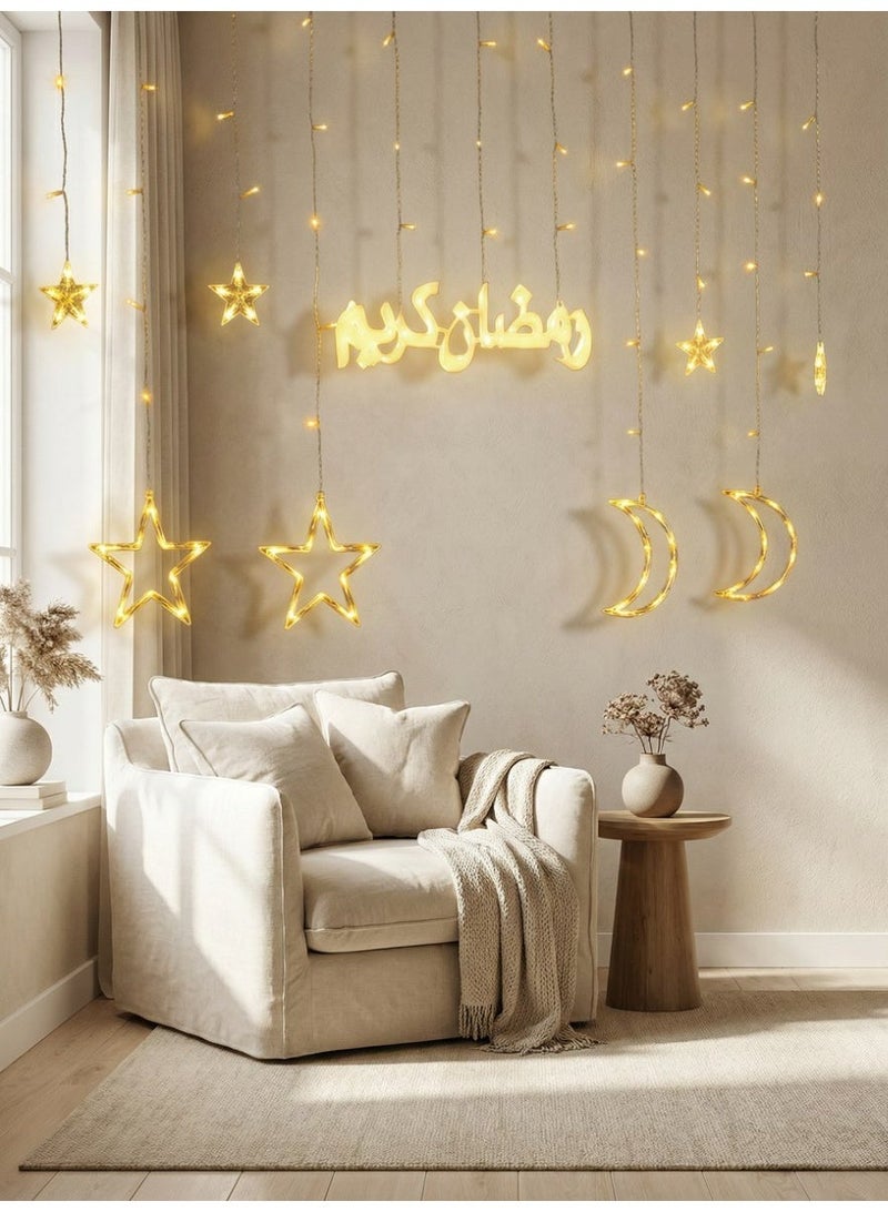 Ramadan light curtain – separate stars and crescent moon, 3 meters long - Image 1