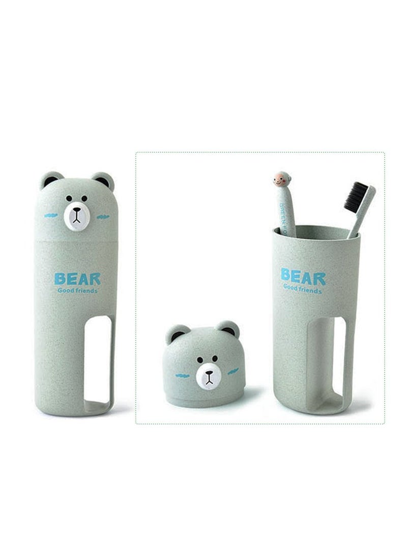 Excefore Travel Toothbrush holder and toothbrush Set, Bear Portable Business Wash Cup Holder, Toothbrush Storage Box Very Suitble for Family, Camping(green) - Image 1