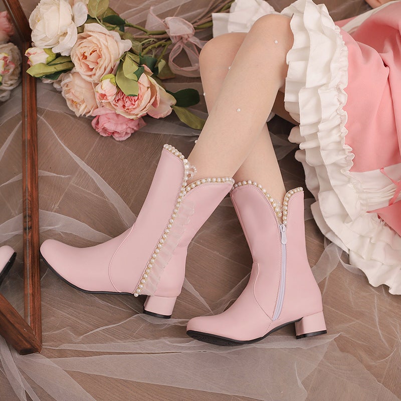 2024 Independent Station Low-Heeled Pearl Edge 28-43 Size Casual Low-Heeled Women'S Boots Tide - Image 2