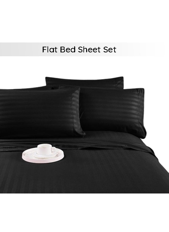 snooze Snooze Striped Flat Bed Sheet set 2pcs, Bed sheet 160*235 cm+ Free Pillowcase, Black  - Image 1