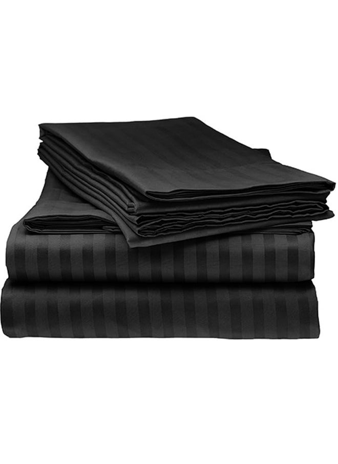 snooze Snooze Striped Flat Bed Sheet set 2pcs, Bed sheet 160*235 cm+ Free Pillowcase, Black  - Image 2