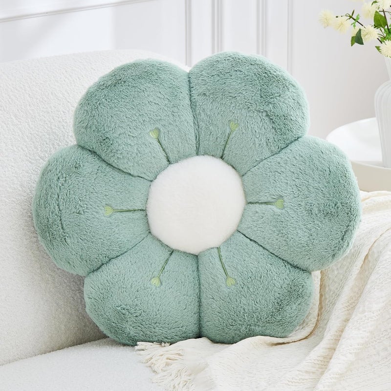 VBGYA Flower Pillow Cute Flower Shaped Pillows Decorative Throw Pillows Aesthetic Home Decor Floral Daisy Cushion for Bed (Sage Green, 19.6 Inch) - Image 1