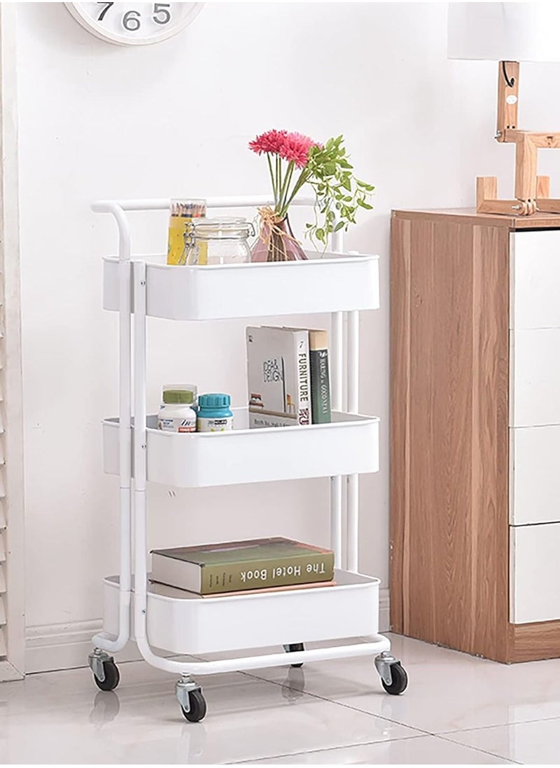 3-Tier Rolling Storage Shelf Utility Cart With 2 Lockable Wheels and Ergonomic Handle