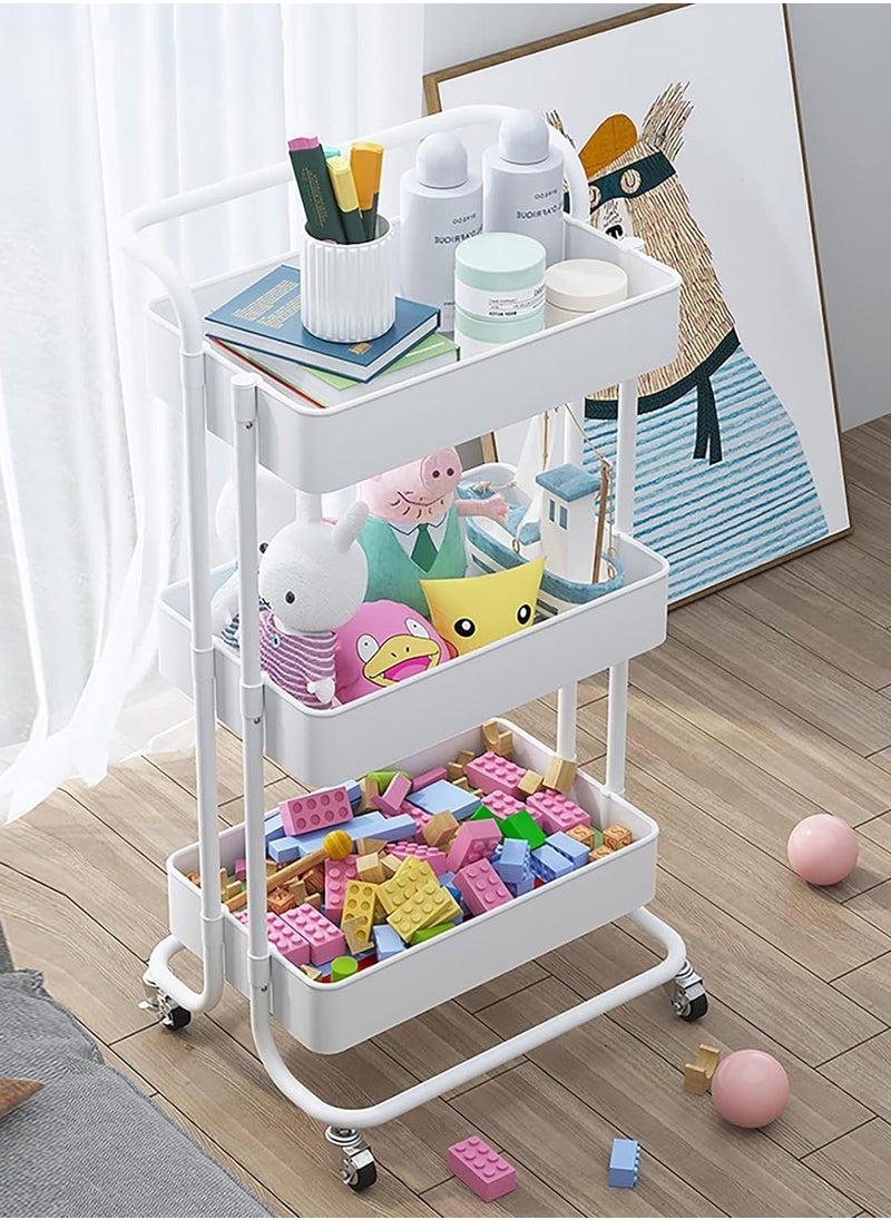 3-Tier Rolling Storage Shelf Utility Cart With 2 Lockable Wheels and Ergonomic Handle